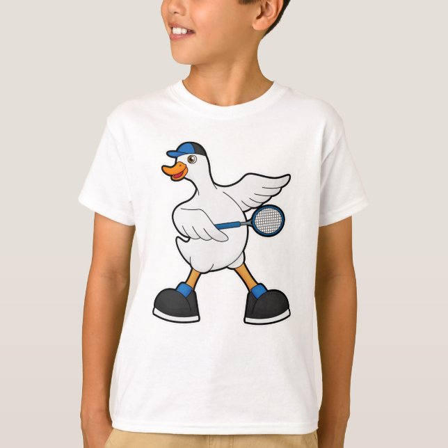 Duck at Tennis with Tennis racket & Cap T-Shirt (Front)