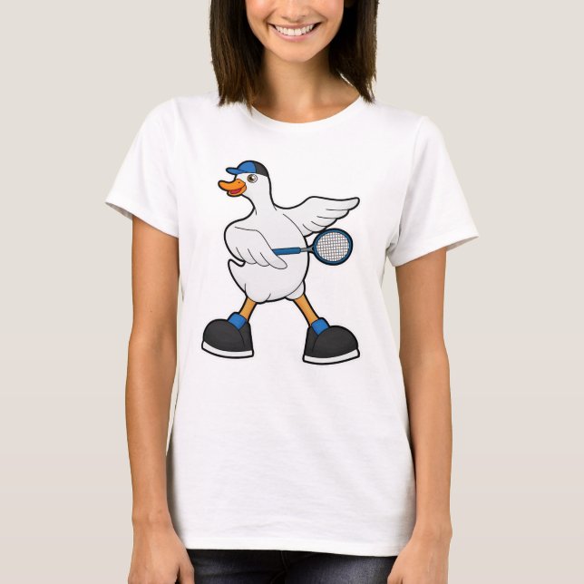 Duck at Tennis with Tennis racket & Cap T-Shirt (Front)