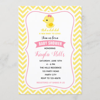 Duck Baby Girl Shower Invitations (Yellow Chevron)