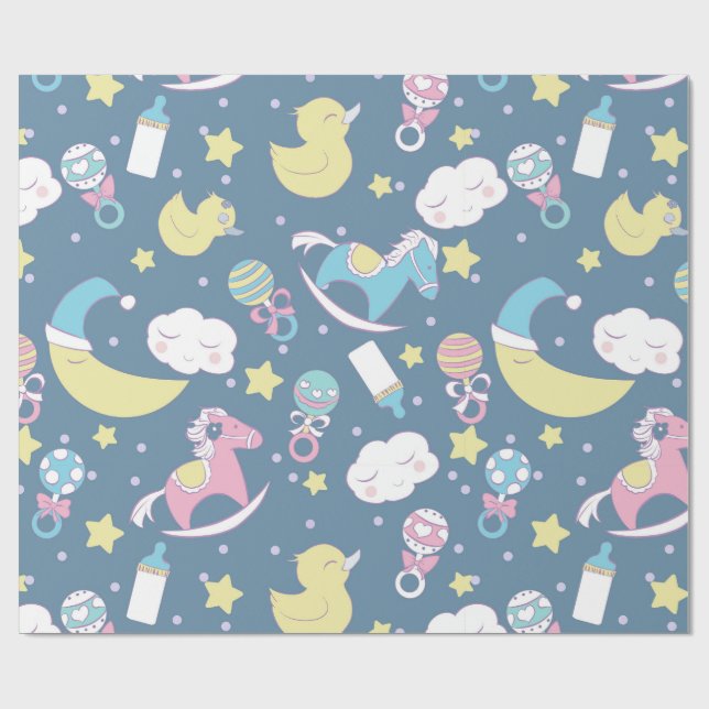 Duck Baby shower Blue Wrapping Paper (Flat)