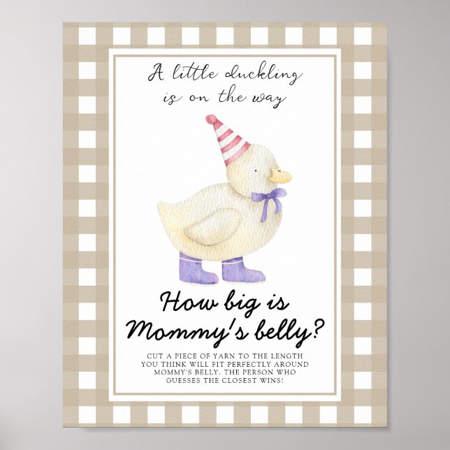 Duck baby shower - how big is mummy's belly game poster (Front)