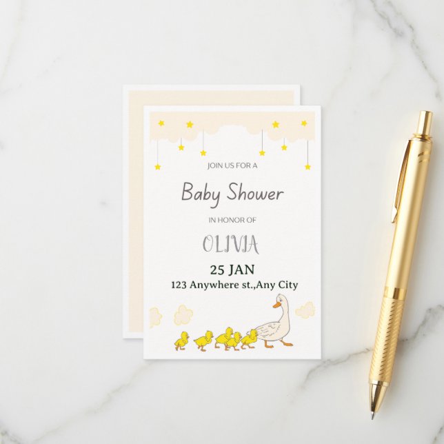 Duck Baby Shower Invitation (Front/Back In Situ)