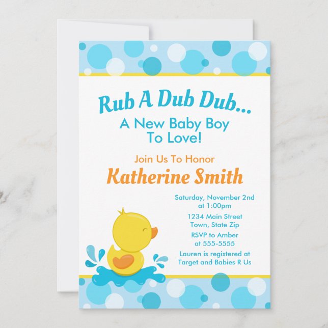 Duck Baby Shower Invitation Baby Duck Boy (Front)