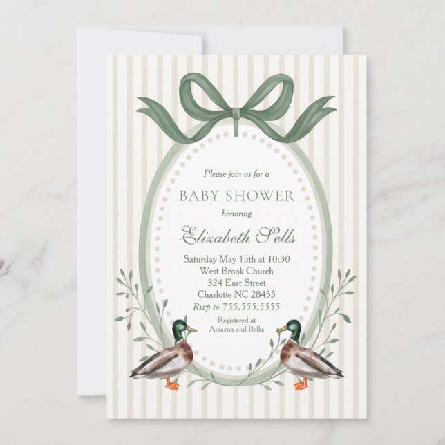 Duck Baby Shower Invitation, Mallard baby shower Invitation (Front)