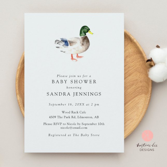 Duck Baby Shower Minimalist Simple Watercolor Invitation (Creator Uploaded)
