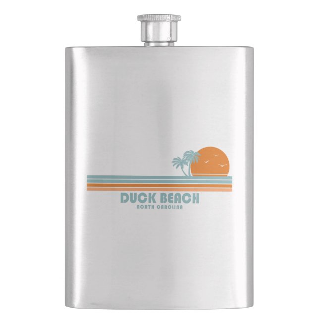 Duck Beach North Carolina Sun Palm Trees Hip Flask (Front)
