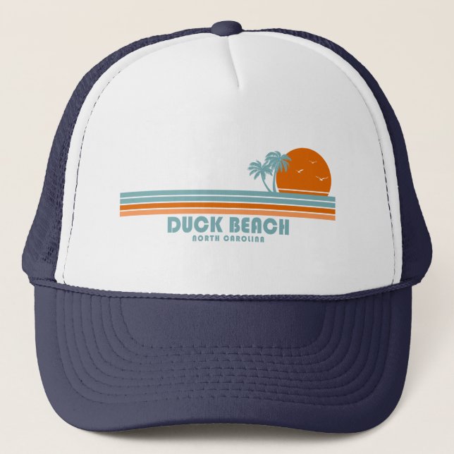 Duck Beach North Carolina Sun Palm Trees Trucker Hat (Front)