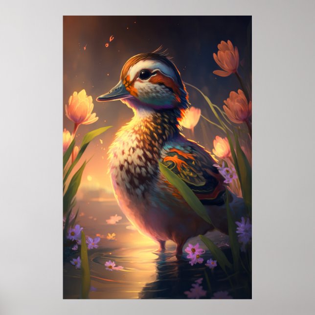 Duck Bird Animal Portrait Painting Wildlife Ponds Poster (Front)