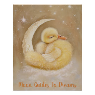 Duck bird baby sleeping on Moon Poster