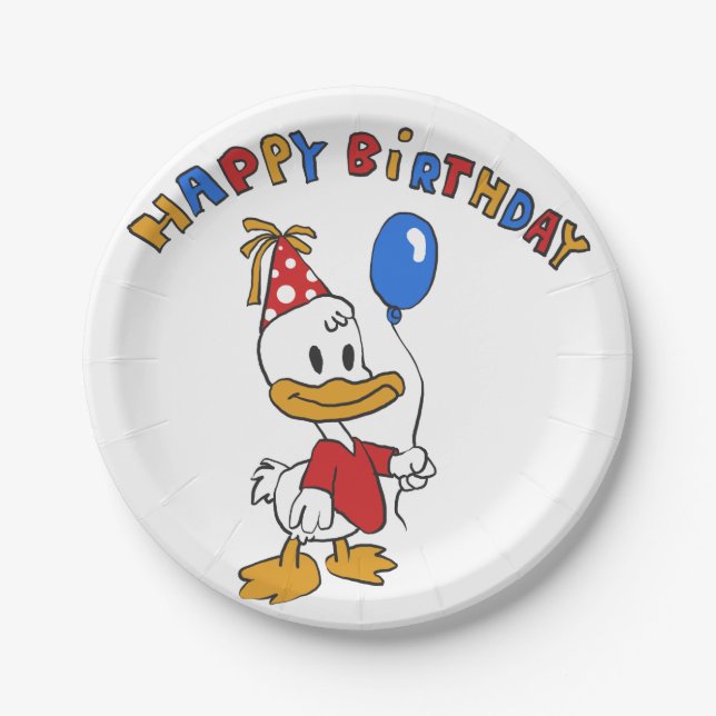 Duck birthday cartoon | choose background colour paper plate (Front)