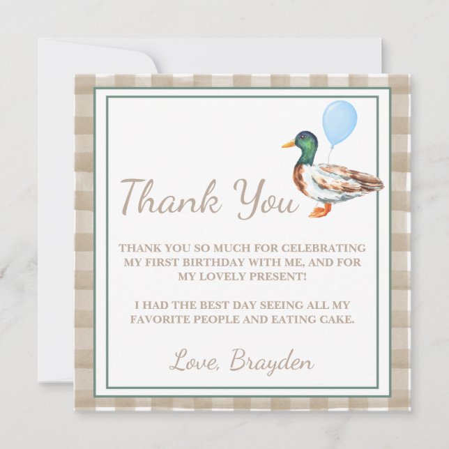 Duck Birthday Thank You Card (Front)