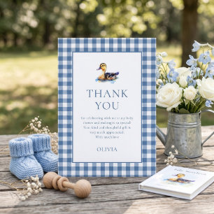 Duck Blue Gingham Baby Shower Thank You Card
