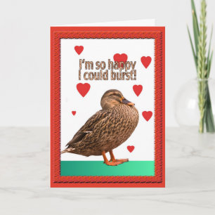 Duck Bursting Heart Valentine Card