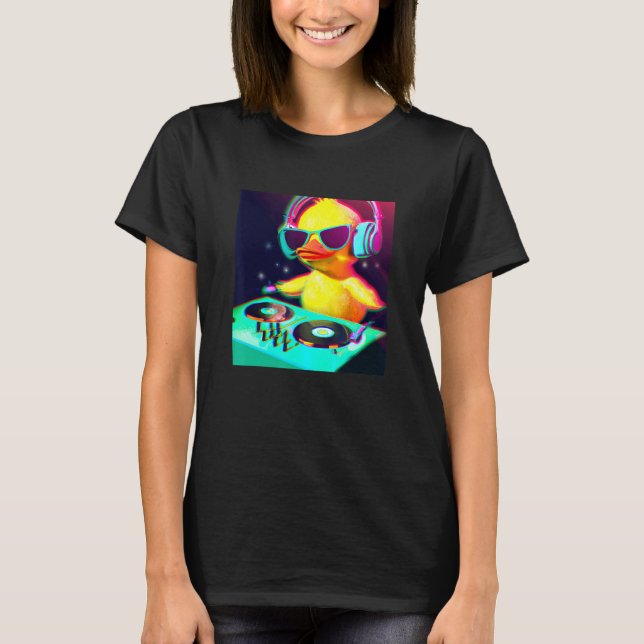Duck Chick DJ Party Club Disc Jockey Gif EDM Dance T-Shirt (Front)
