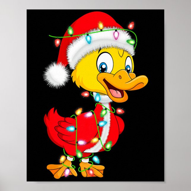 Duck Christmas Lights Santa Costume Cute Animal Xm Poster (Front)