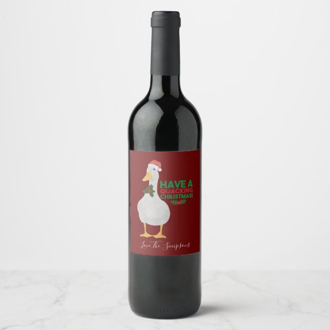 Duck Christmas Pun: Have a Quacking Christmas Wine Label (Front)