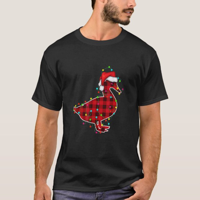  Duck Christmas Tree Red Plaid Xmas Animals  T-Shirt (Front)