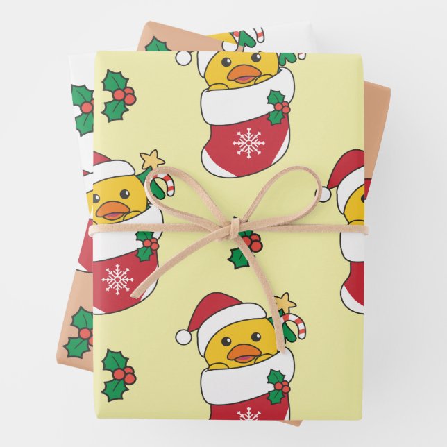 Duck Christmas Winter Animals Holiday Ducks Wrapping Paper Sheet (In situ)
