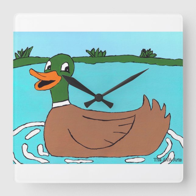 Duck Clock, Quack, Bathroom Decor Square Wall Clock (Front)