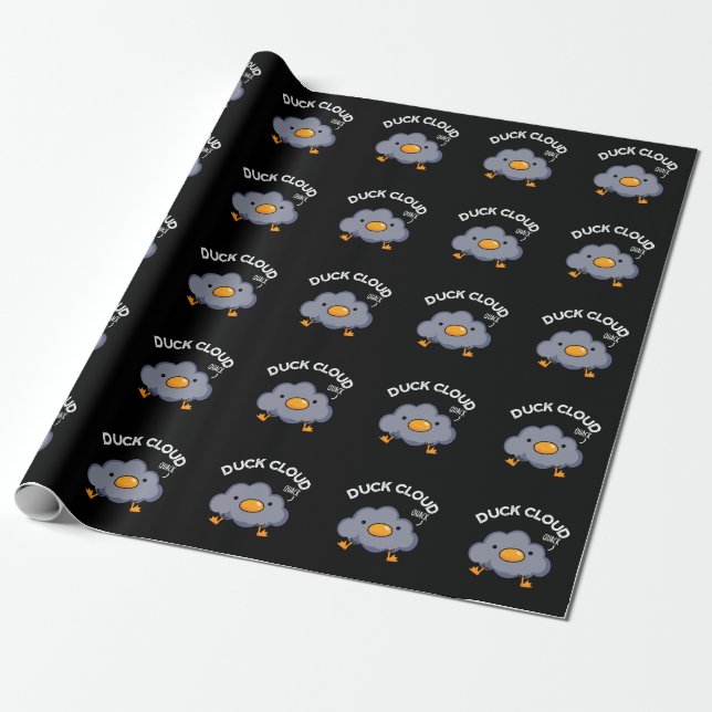 Duck Cloud Funny Weather Pun Dark BG Wrapping Paper (Unrolled)