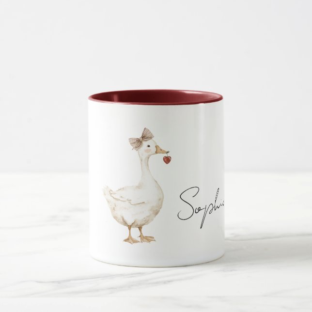 Duck Cream Bow Red Heart Mug (Center)