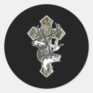 Duck Deer Dove Camo Cross Christian Hello Hunting Classic Round Sticker