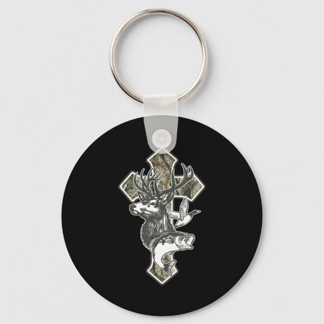 Duck Deer Dove Camo Cross Christian Hello Hunting  Key Ring (Front)