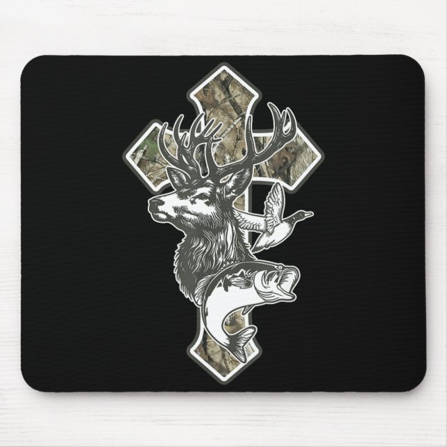 Duck Deer Dove Camo Cross Christian Hello Hunting  Mouse Pad (Front)