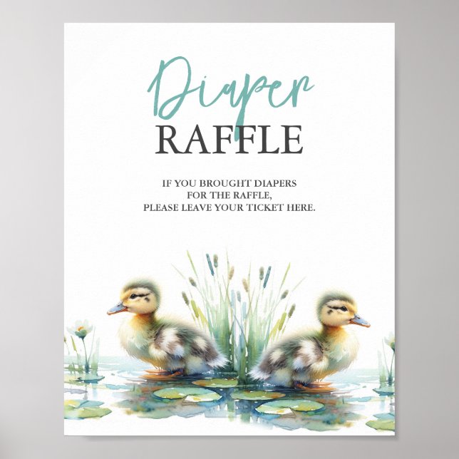 Duck Diaper Raffle Baby Shower Blue Poster (Front)