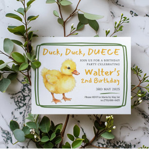 Duck Duck Deuce Baby Watercolor Birthday  Invitation