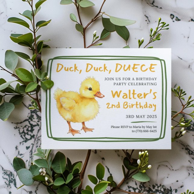 Duck Duck Deuce Baby Watercolor Birthday  Invitation (Creator Uploaded)
