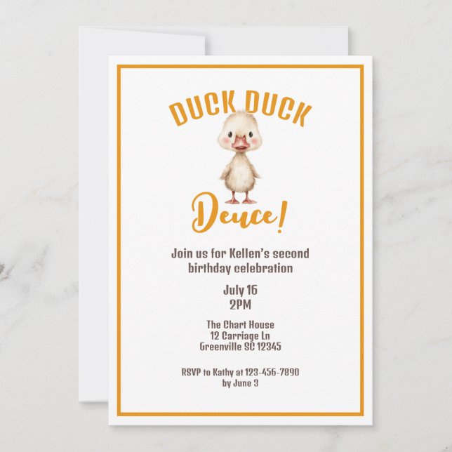 Duck Duck Deuce Second Birthday  Invitation (Front)