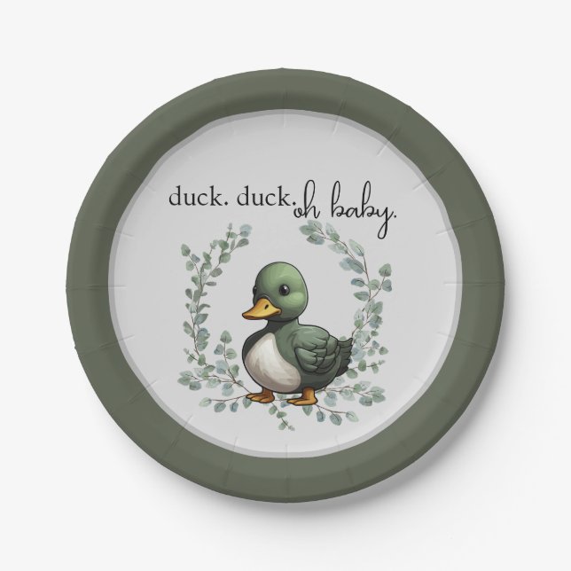 Duck Duck Oh Baby duck theme baby shower Paper Plate (Front)