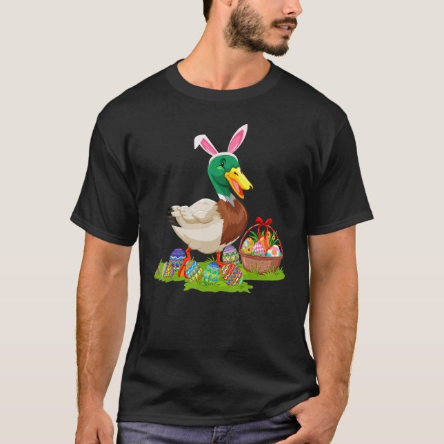 Duck Easter Egg Hunting Bunny Duck Bird Easter Sun T-Shirt (Front)