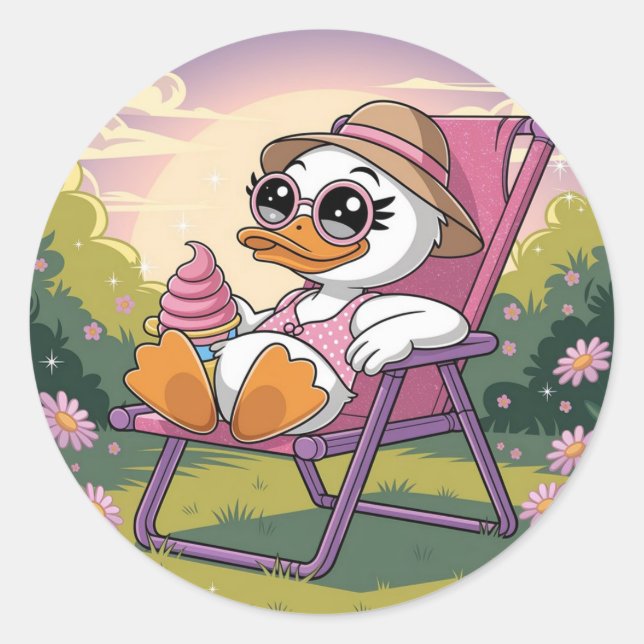 Duck eating summer ice-cream  classic round sticker (Front)