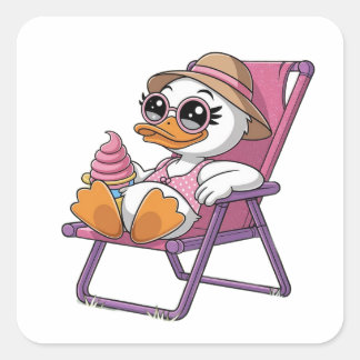 Duck eating summer ice-cream  square sticker