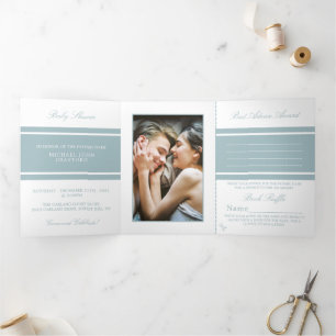 Duck Egg Blue, Modern Baby Shower Suite Tri-Fold Invitation