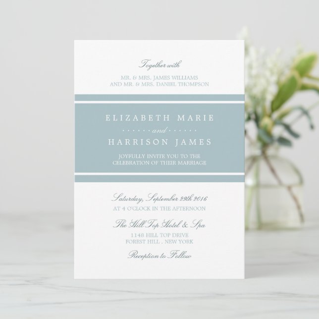 Duck Egg Blue Modern Wedding Invitation (Standing Front)