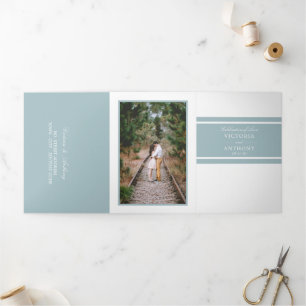 Duck Egg Blue Modern Wedding Suite Tri-Fold Invitation