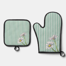 Duck Egg Blue Striped Floral Watercolor Daisy