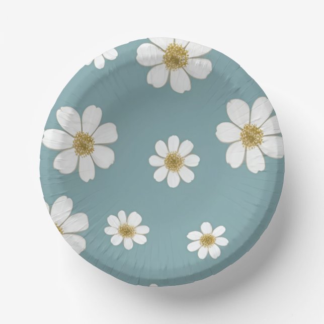 Duck Egg Blue with Daisies, Original Pattern Paper Plate (Front)