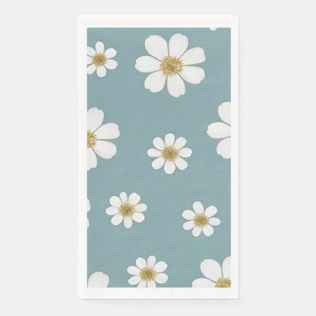 Duck Egg Blue with Daisies Pattern  Napkin (Front)