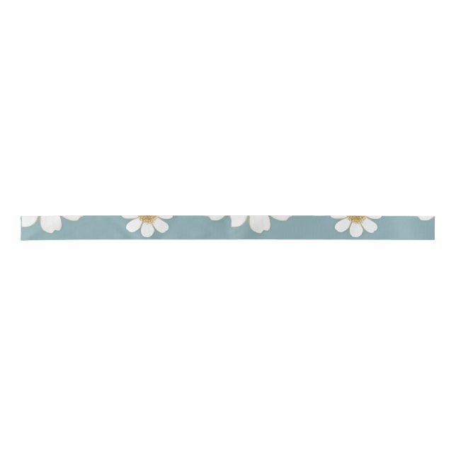 Duck Egg Blue with Daisies  Satin Ribbon (Front)