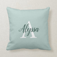 Duck Egg Green Monogram Script Throw Pillow