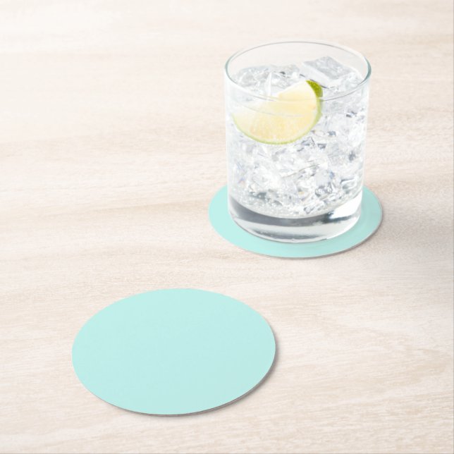 Duck egg - Solid colour aqua blue Round Paper Coaster (Insitu)