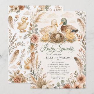 Duck Family Two Sibling Baby Sprinkle Invitation