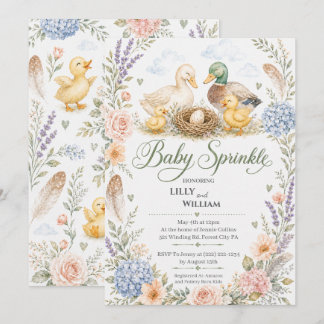 Duck Family Two Sibling Baby Sprinkle Invitation