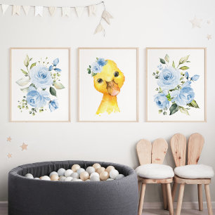 Duck, Farm Animals, Blue Flowers, Boy Nursery