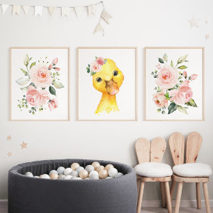 Duck, Farm Animals, Pink Flowers, Girl Nursery