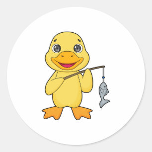 Duck Fishing Fisher Finshing rod Classic Round Sticker